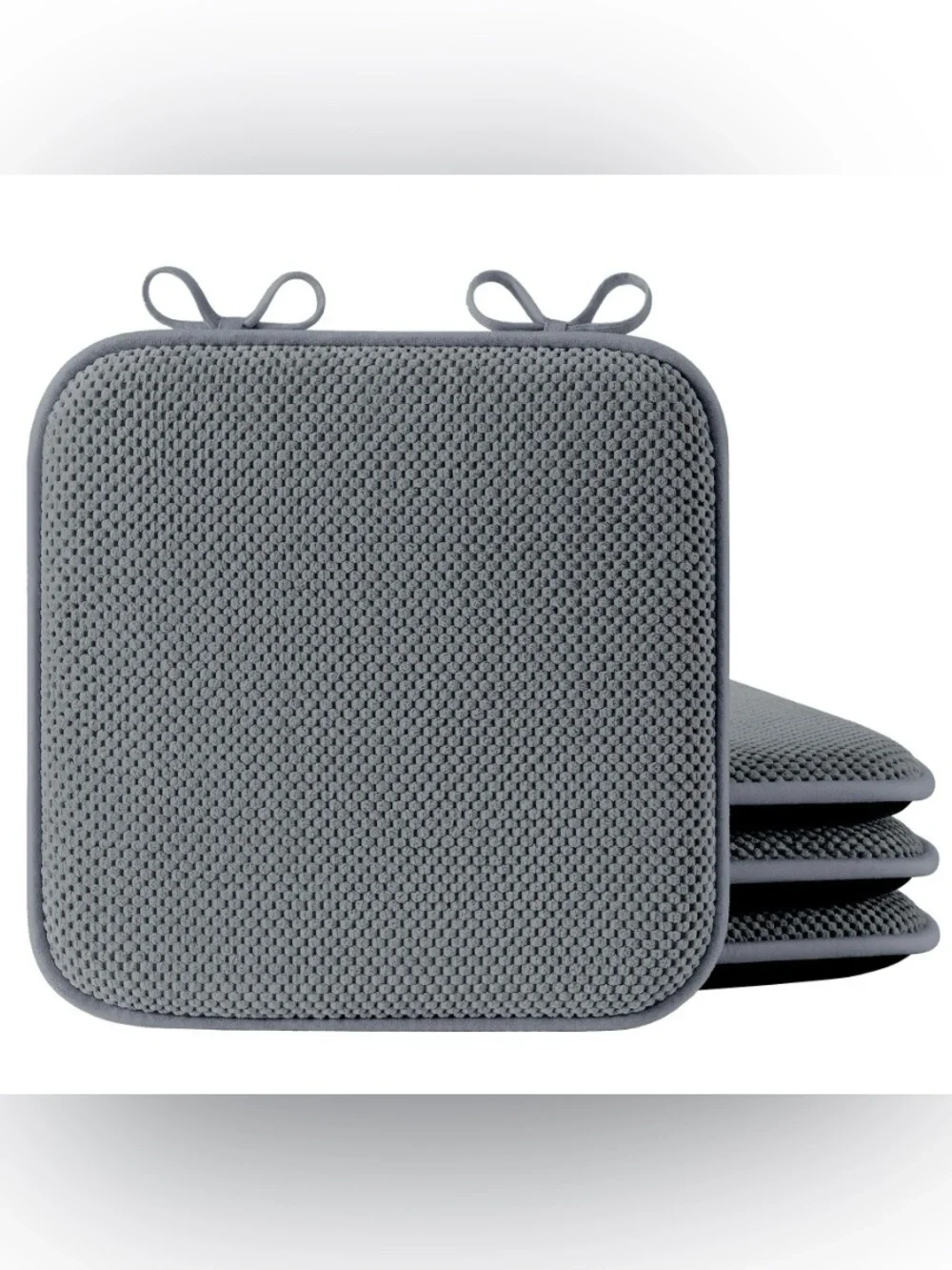 Set of 4 GRAY Chair Pads with Ties Non-Slip SQUARE 16x16x1.5”